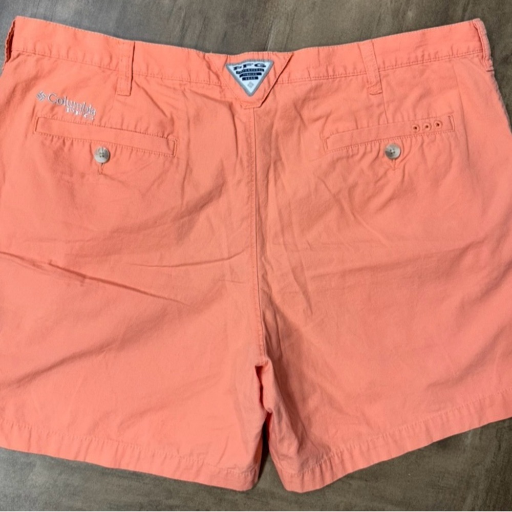 Columbia PFG Fishing Shorts Men 38 Salmon Orange Cotton Flat Front - Picture 2 of 6